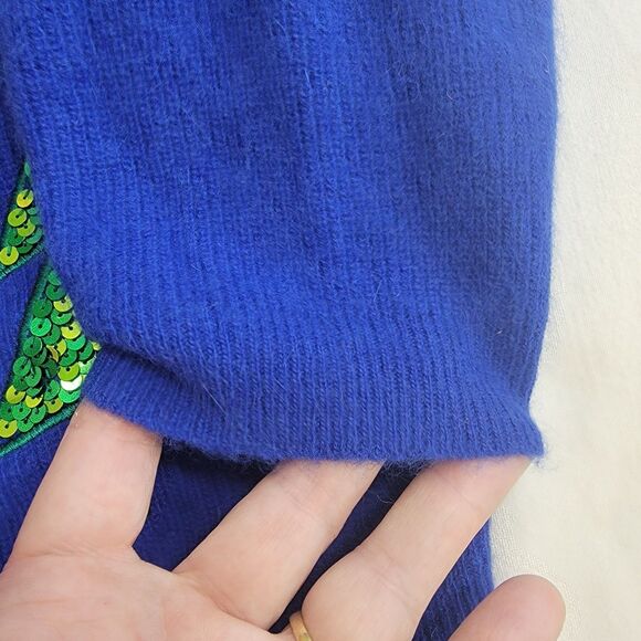 VTG Marisa Christina Classics Lambswool Angora Christmas Sequin Cardigan Blue S - Picture 16 of 16